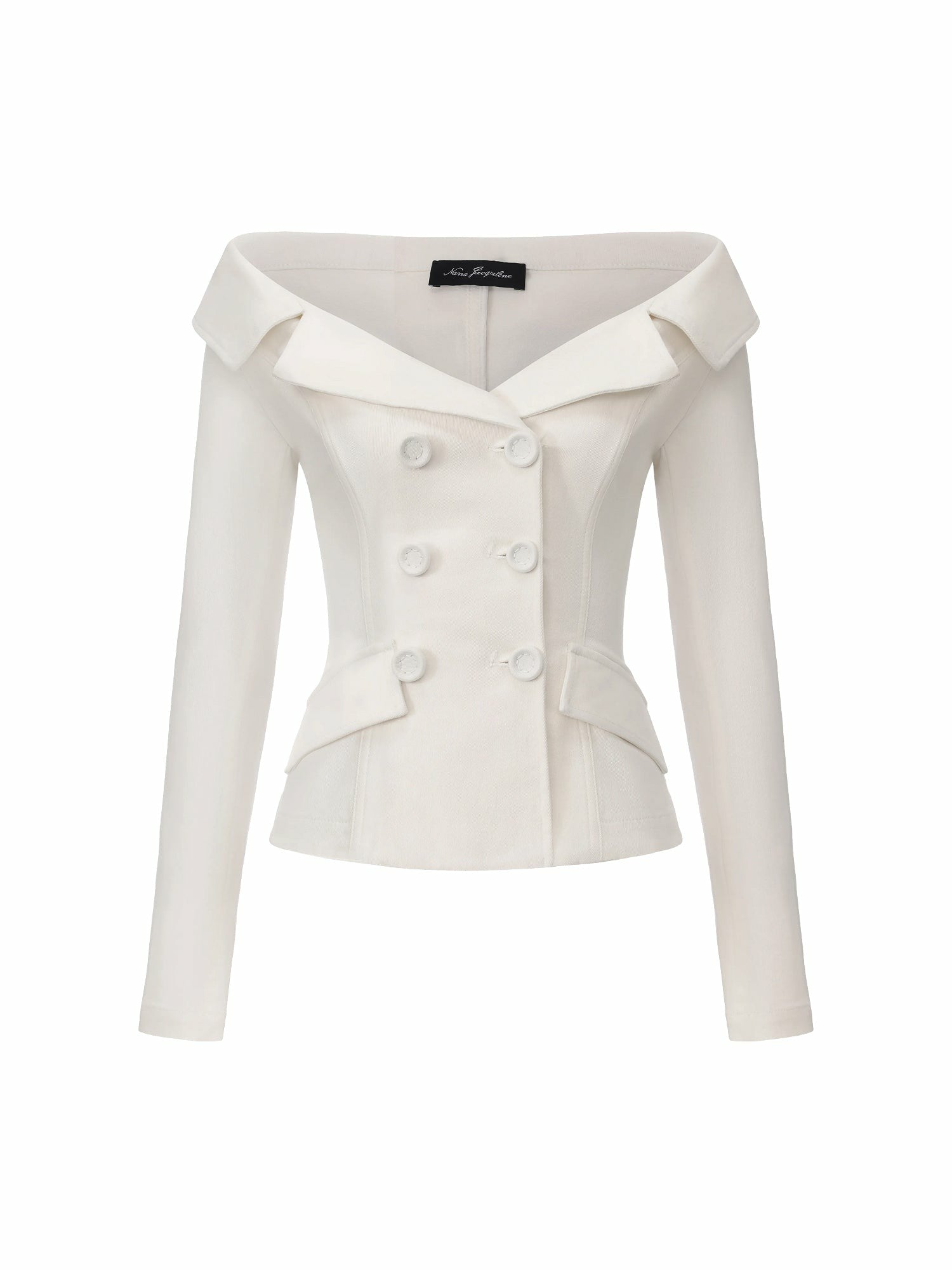 White Denim Double-Breasted Tailored Top | Nana Jacqueline