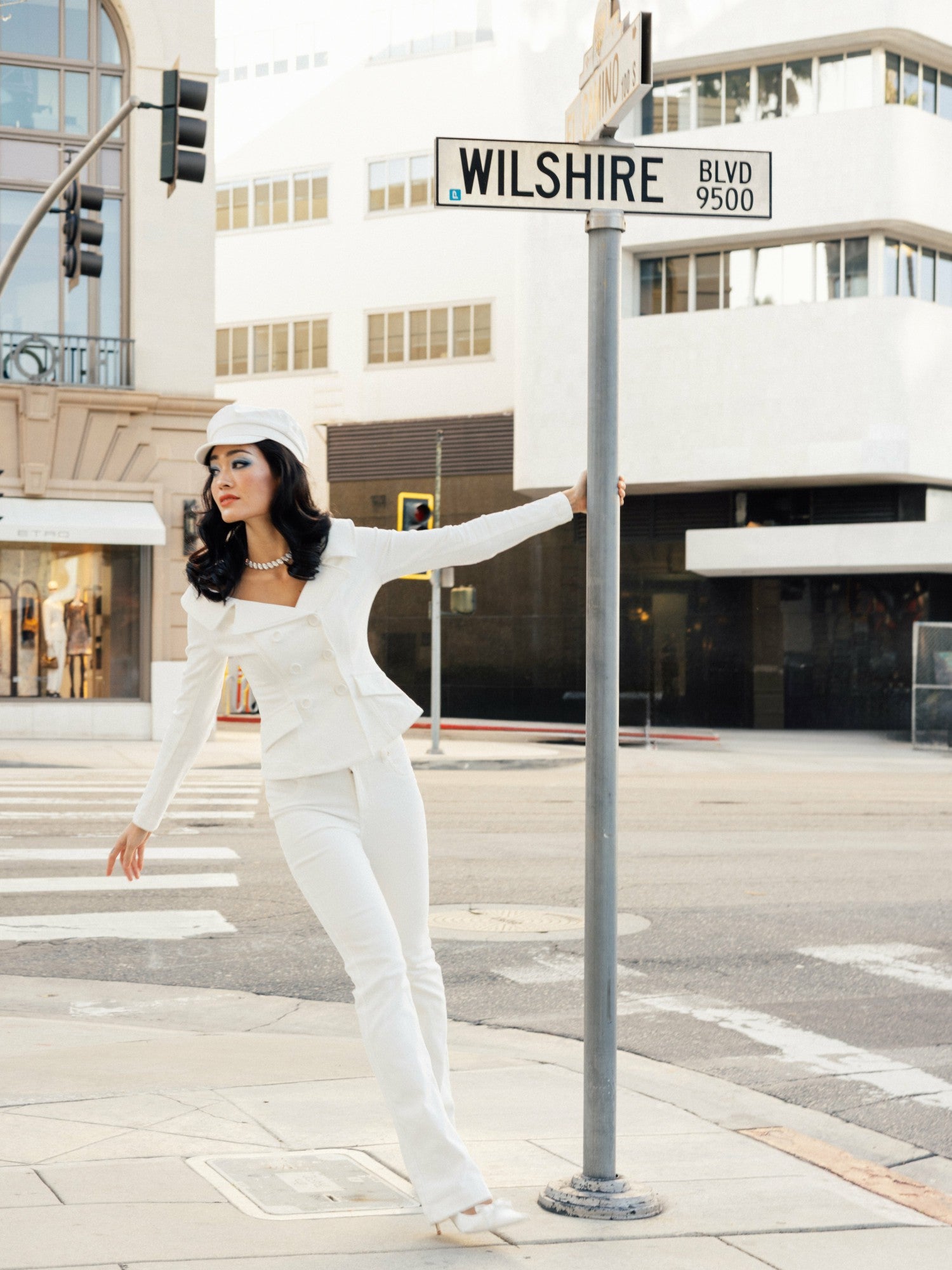 White Denim Double-Breasted Tailored Top | Nana Jacqueline