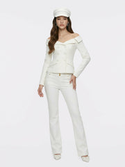 White Denim Double-Breasted Tailored Top | Nana Jacqueline