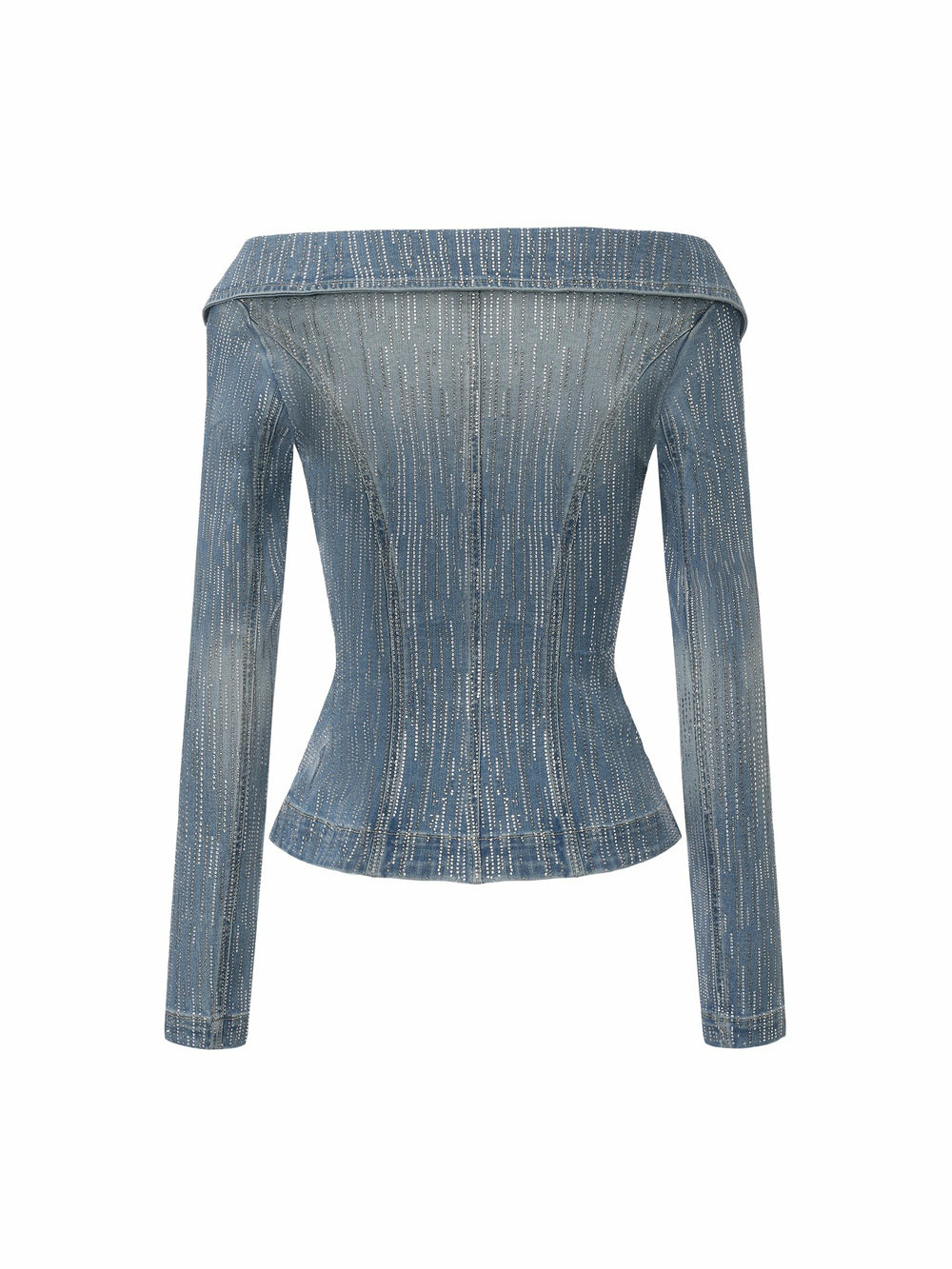 Blue Denim Double-Breasted Top with Crystal Detail | Nana Jacqueline