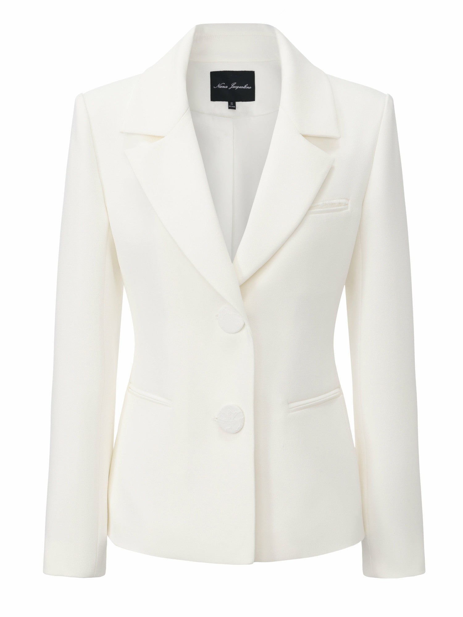 Margot Lace-Trim Peak-Lapel White Blazer | Nana Jacqueline