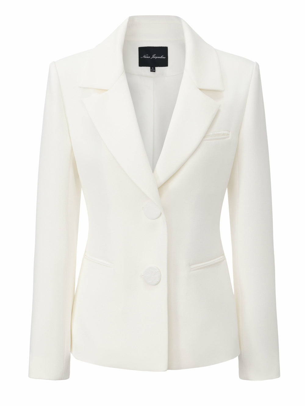 Margot Lace-Trim Peak-Lapel White Blazer | Nana Jacqueline