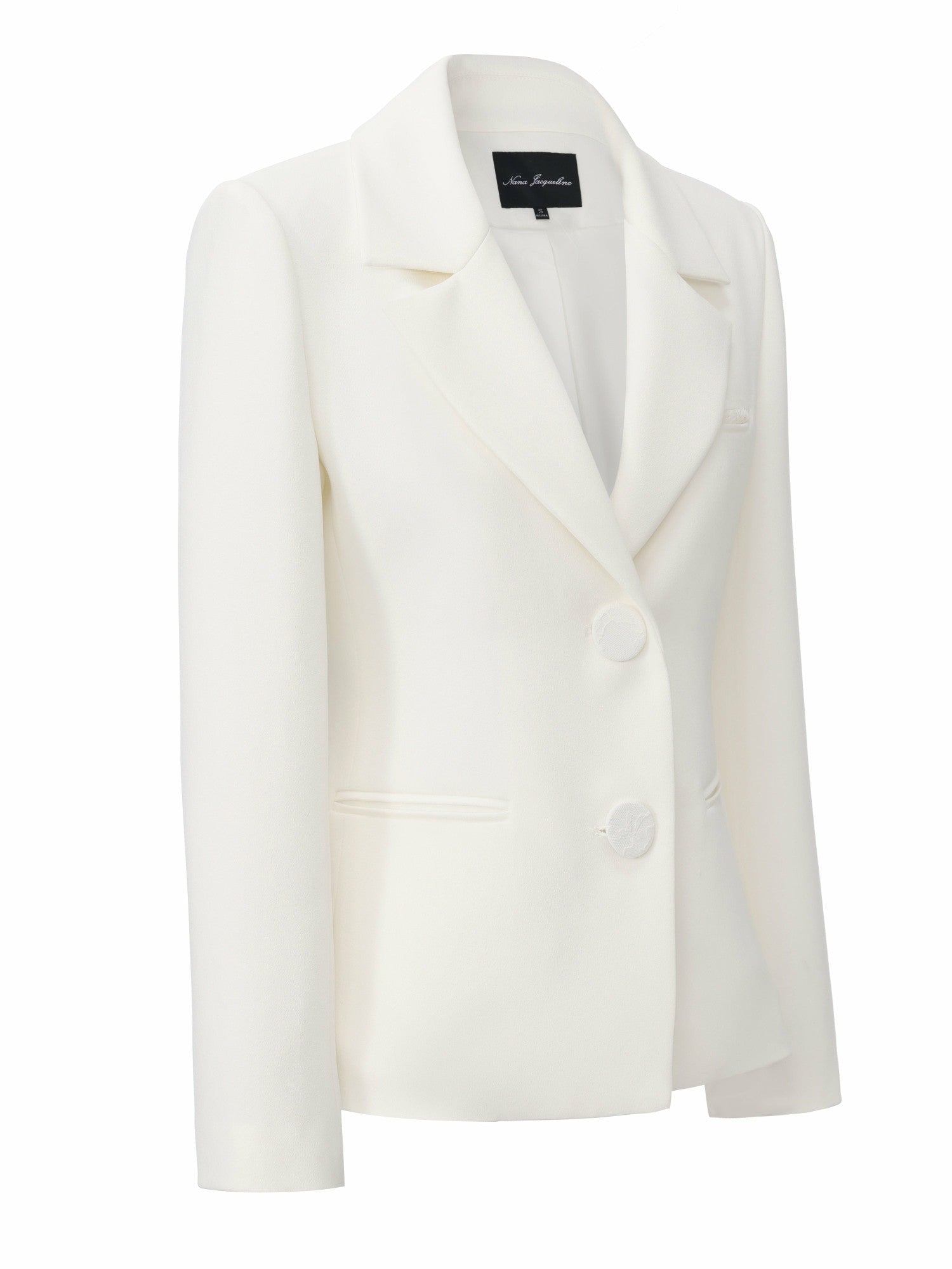Margot Lace-Trim Peak-Lapel White Blazer | Nana Jacqueline