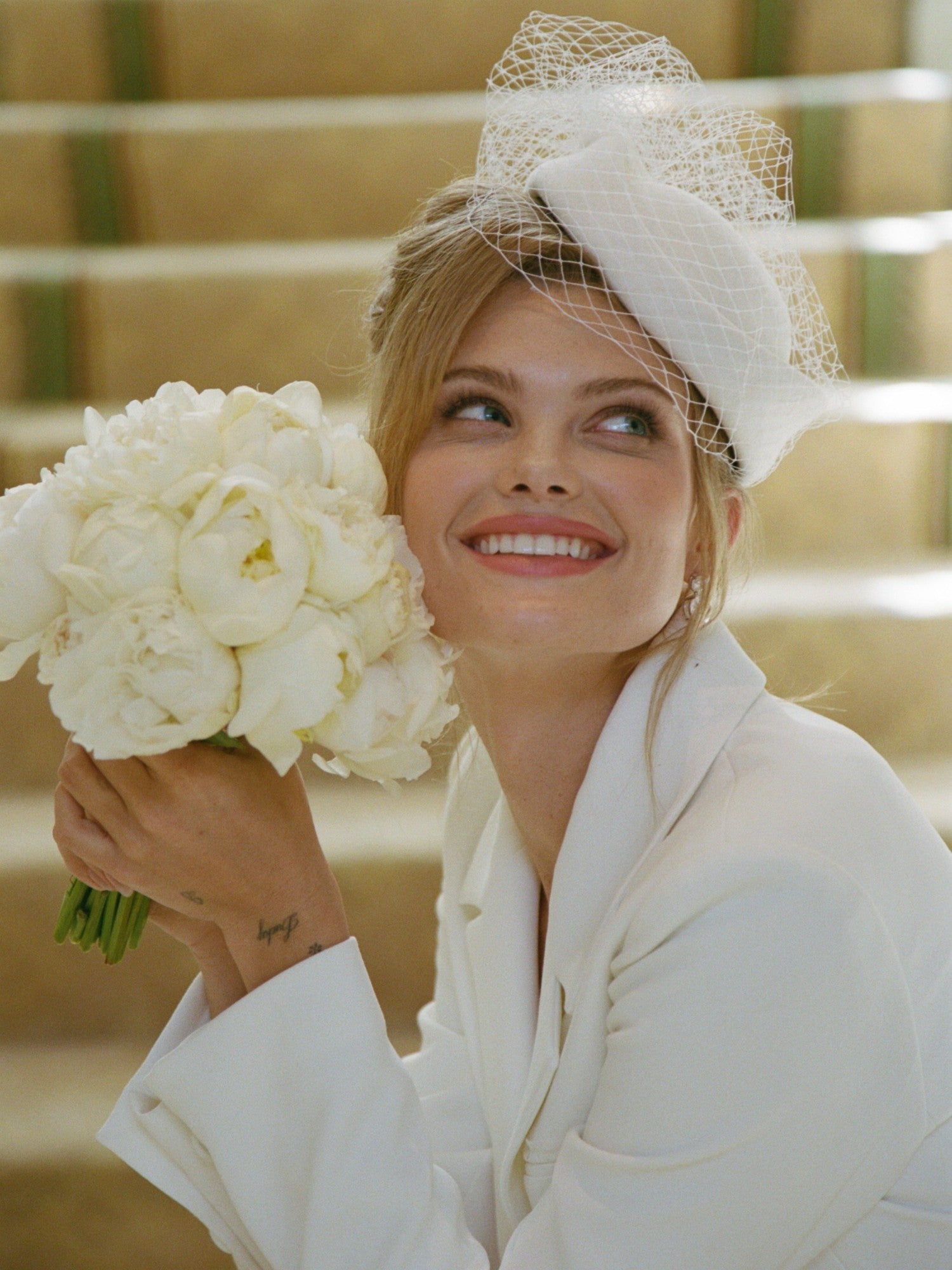Margot Lace-Trim Peak-Lapel White Blazer | Nana Jacqueline