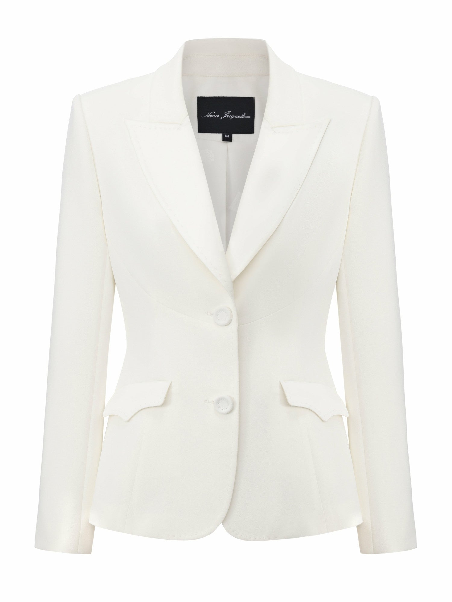 Yvette Satin Lapel Tailored White Structured Blazer | Nana Jacqueline
