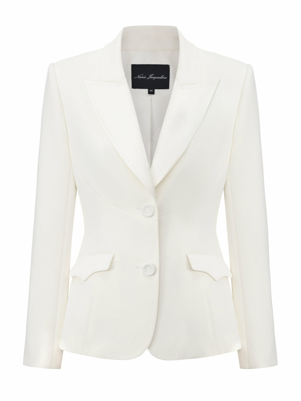 Yvette Satin Lapel Tailored White Structured Blazer | Nana Jacqueline