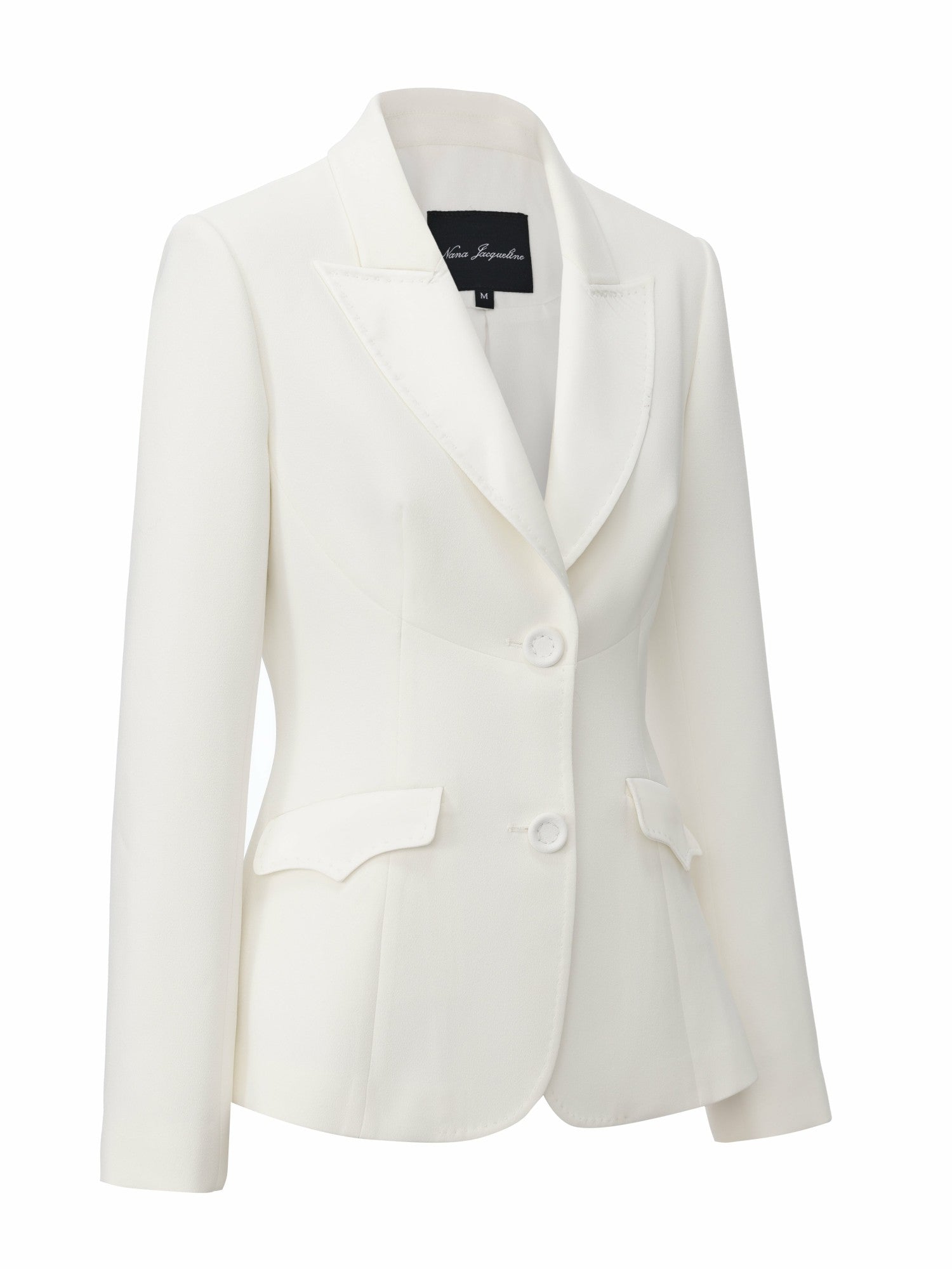 Yvette Satin Lapel Tailored White Structured Blazer | Nana Jacqueline