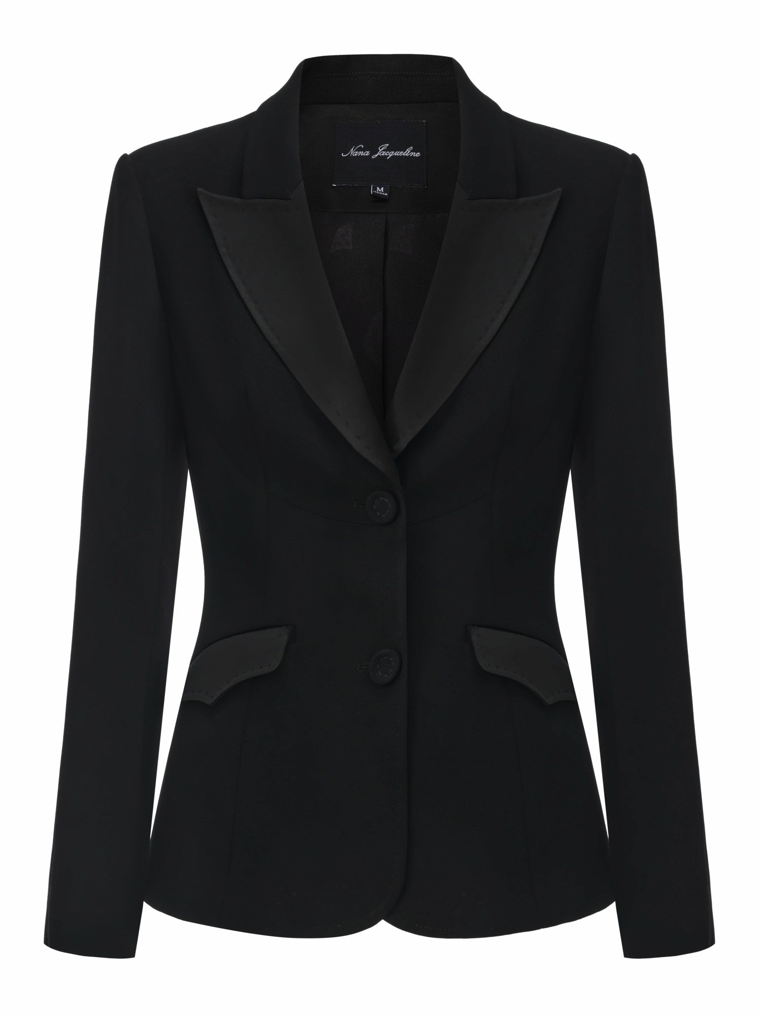 Yvette Satin Lapel Tailored Black Structured Blazer | Nana Jacqueline