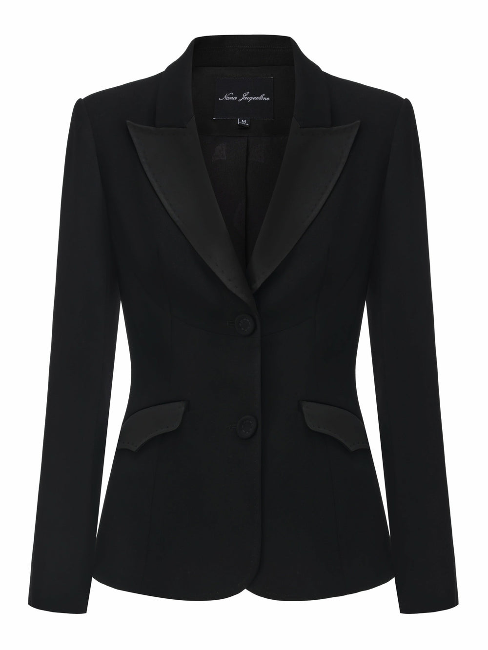 Yvette Satin Lapel Tailored Black Structured Blazer | Nana Jacqueline