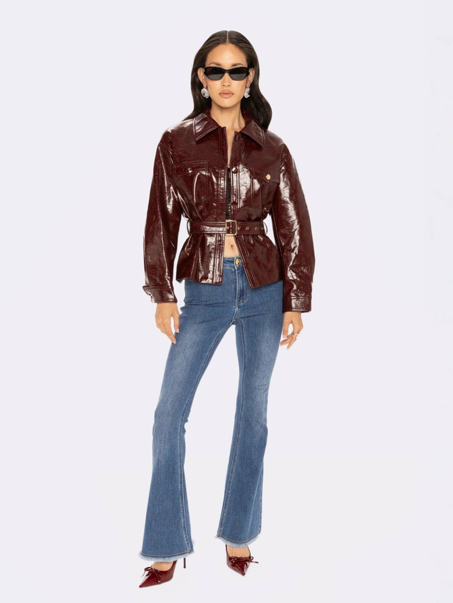Isabella Vegan Leather Jacket: Claret Leather Jacket for Date Night | Nana Jacqueline