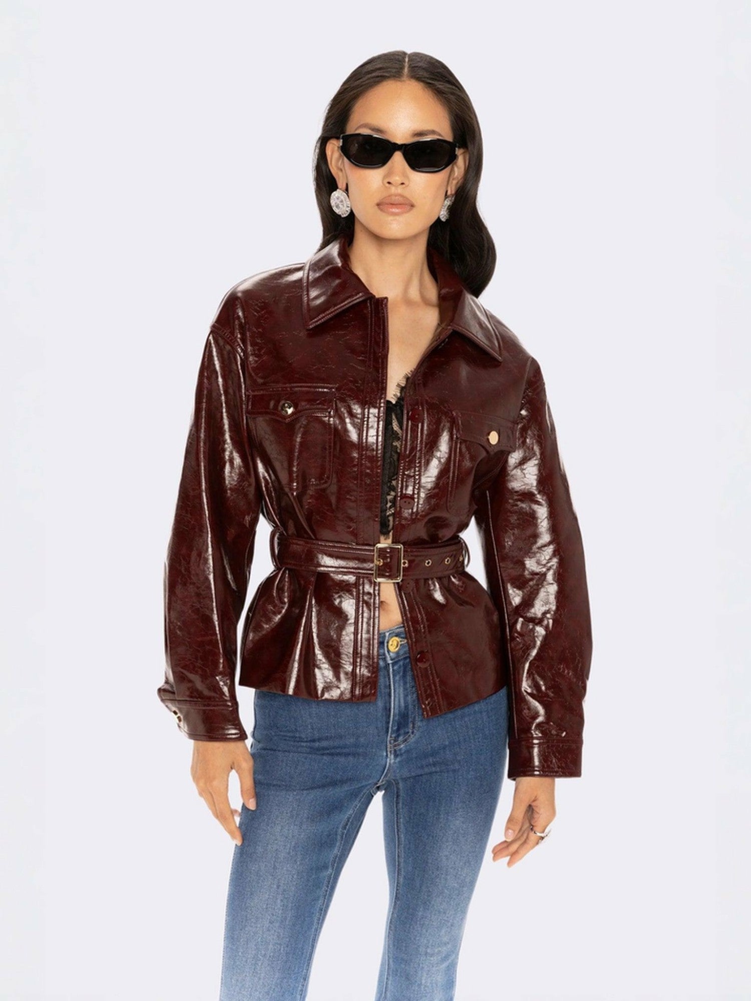 Isabella Vegan Leather Jacket: Claret Leather Jacket for Date Night | Nana Jacqueline