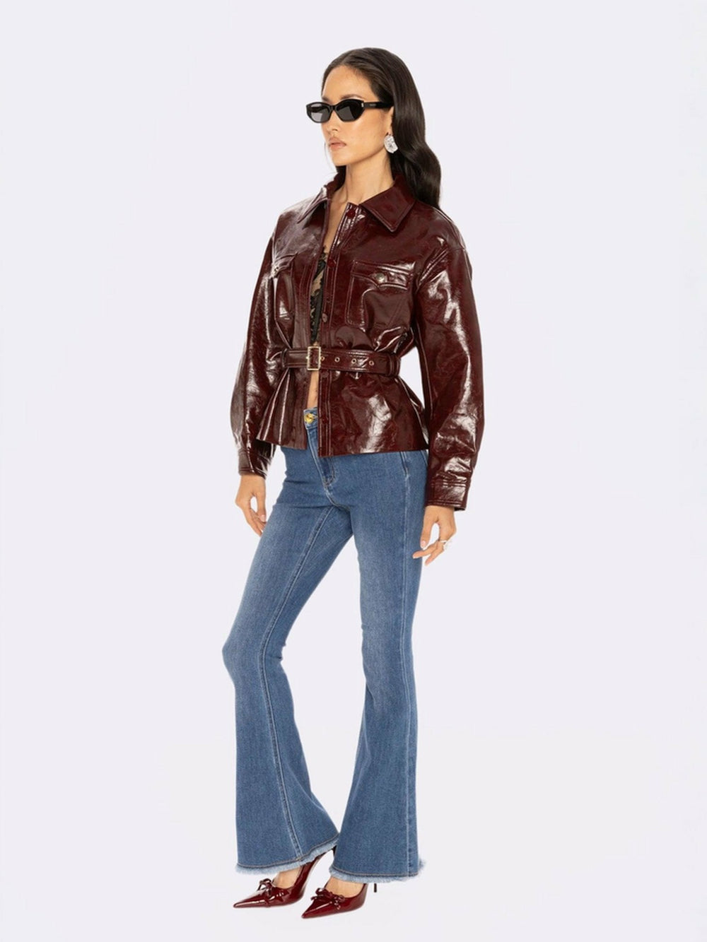 Isabella Vegan Leather Jacket: Claret Leather Jacket for Date Night | Nana Jacqueline