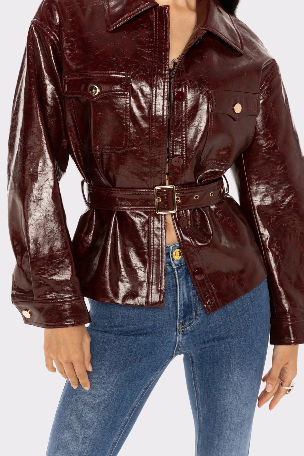 Isabella Vegan Leather Jacket: Claret Leather Jacket for Date Night | Nana Jacqueline