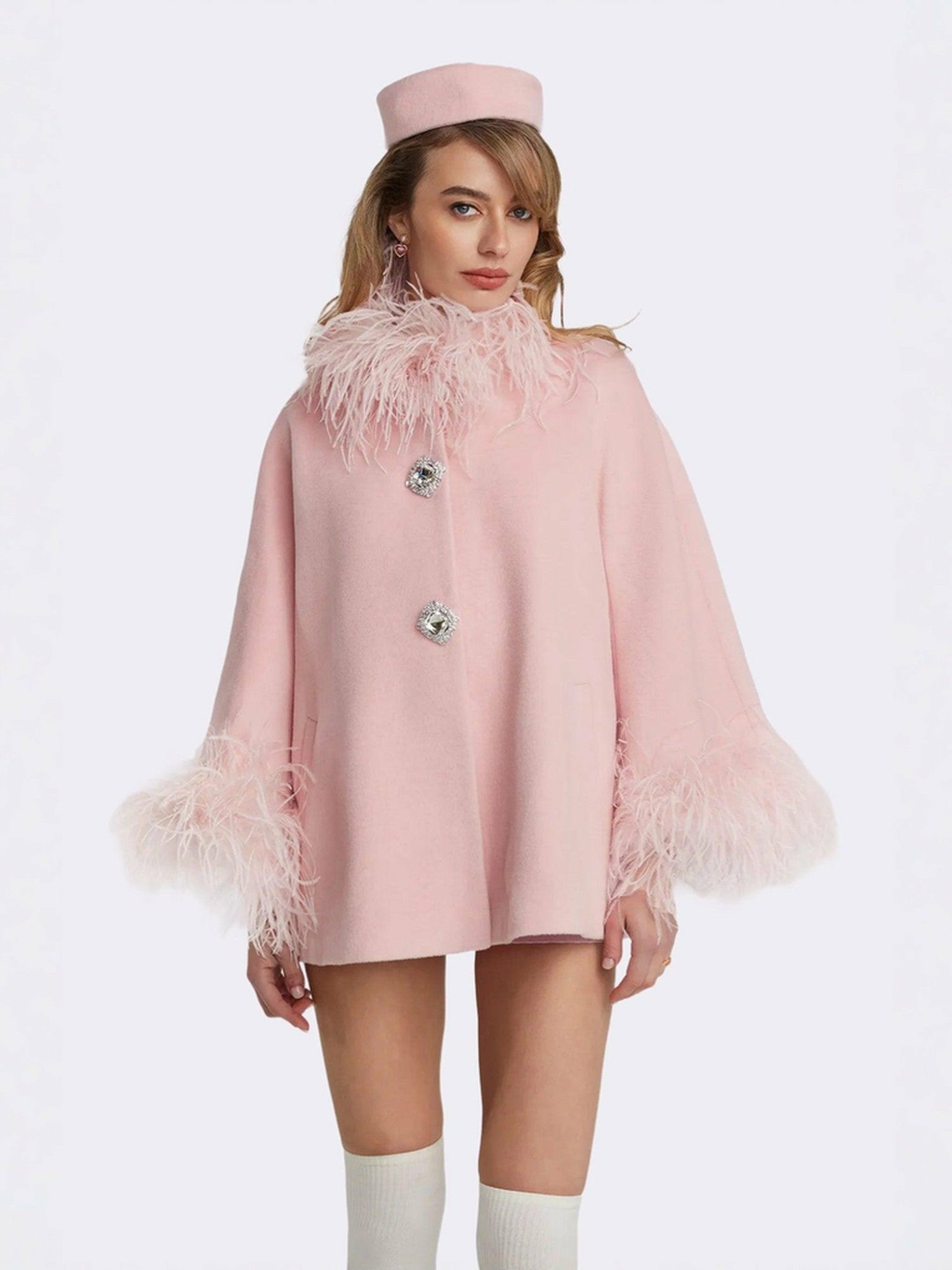 Angelica Feather Coat: Pink Coat for Holiday Party | Nana Jacqueline