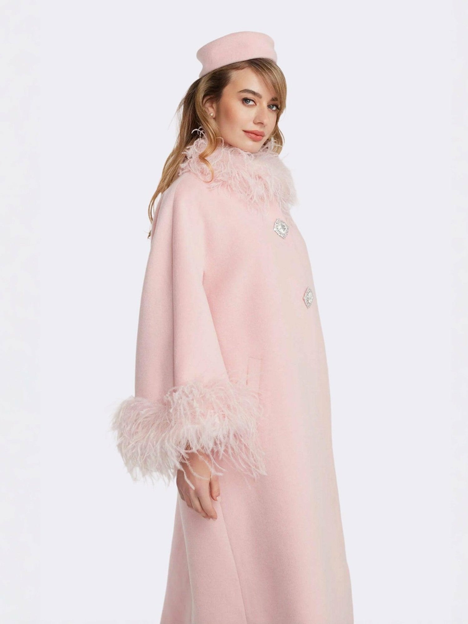 Nina Feather Coat: Pink Coat for Winter Wedding Guest | Nana Jacqueline