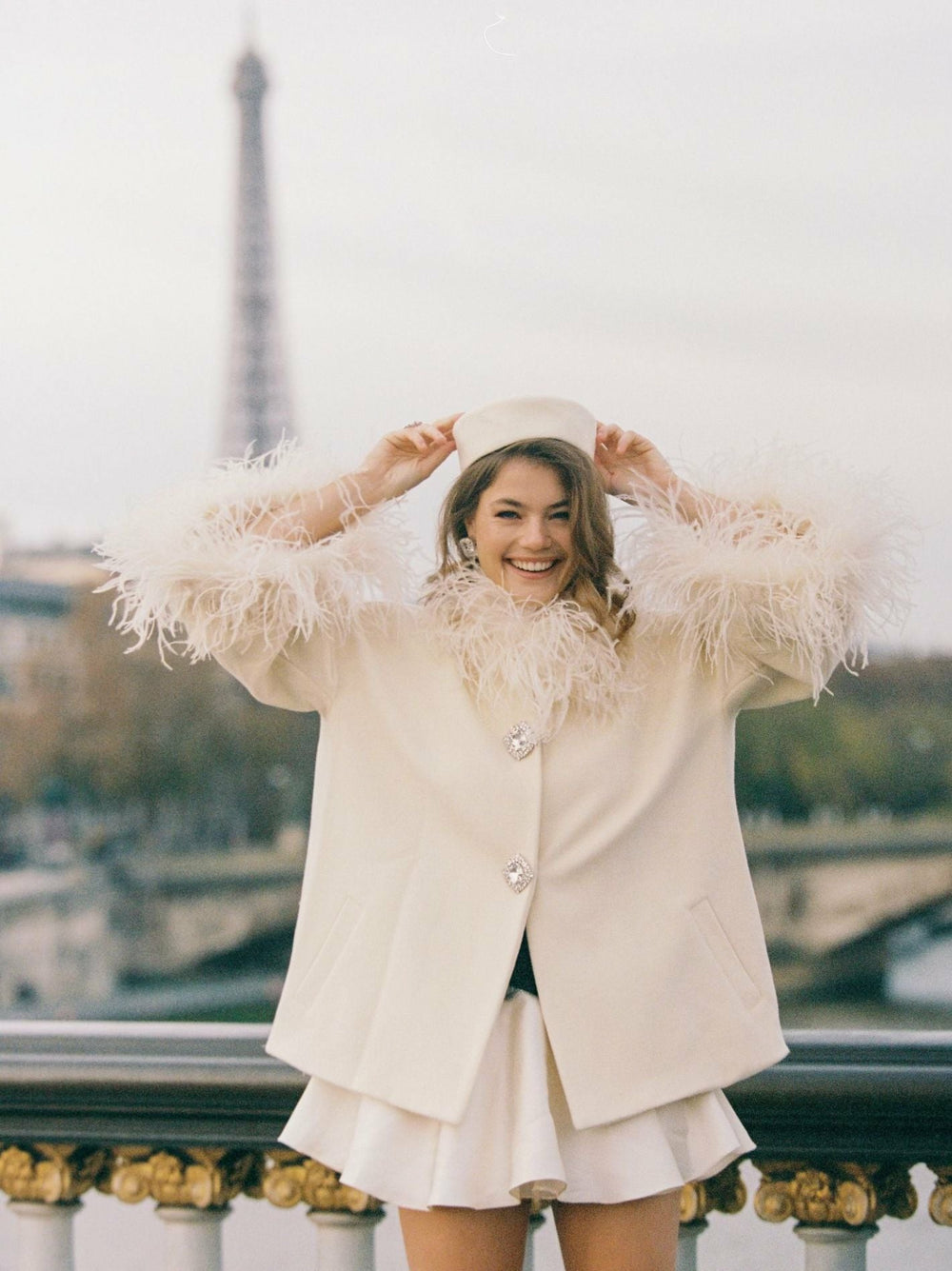 Angelica Feather Coat: White Coat for Winter Wedding | Nana Jacqueline