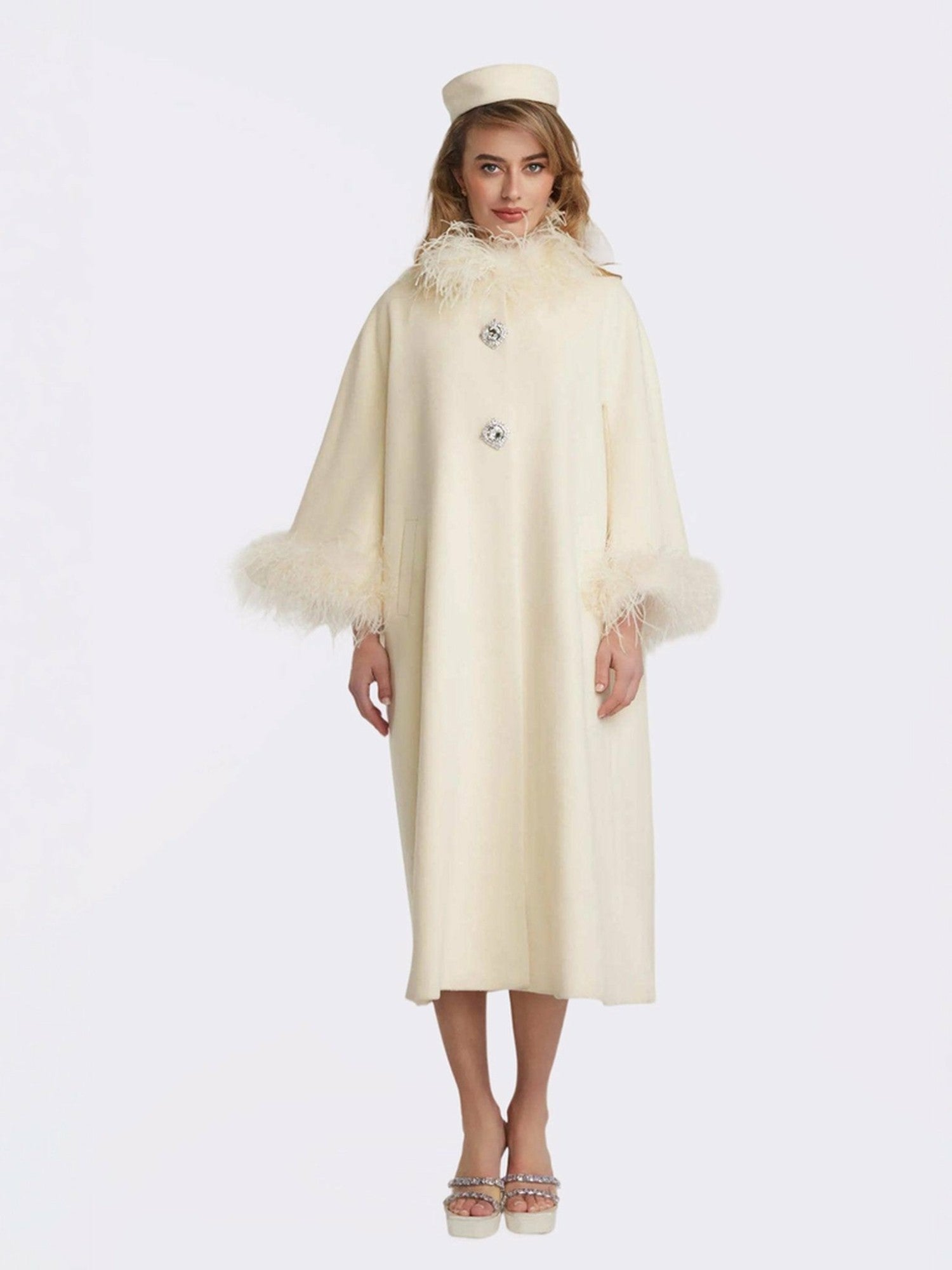 Nina Feather Coat: White Coat for Winter Wedding Guest | Nana Jacqueline