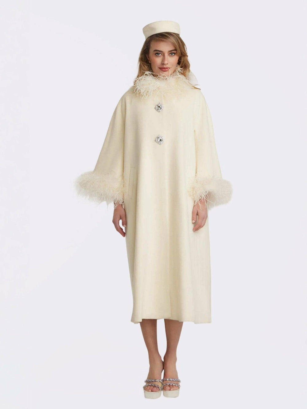 Nina Feather Coat: White Coat for Winter Wedding Guest | Nana Jacqueline