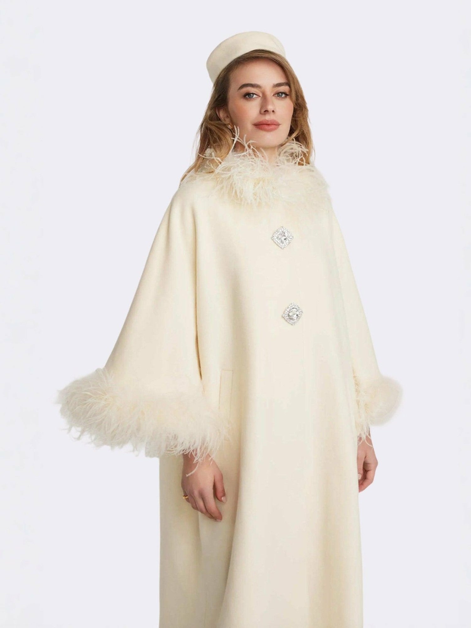 Nina Feather Coat: White Coat for Winter Wedding Guest | Nana Jacqueline