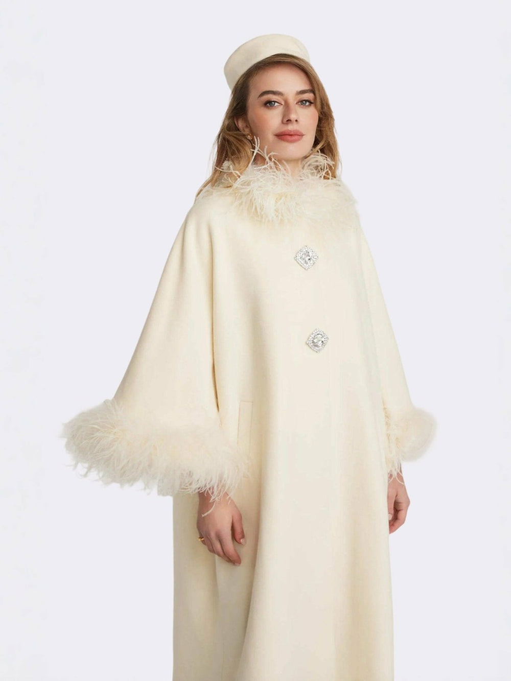Nina Feather Coat: White Coat for Winter Wedding Guest | Nana Jacqueline