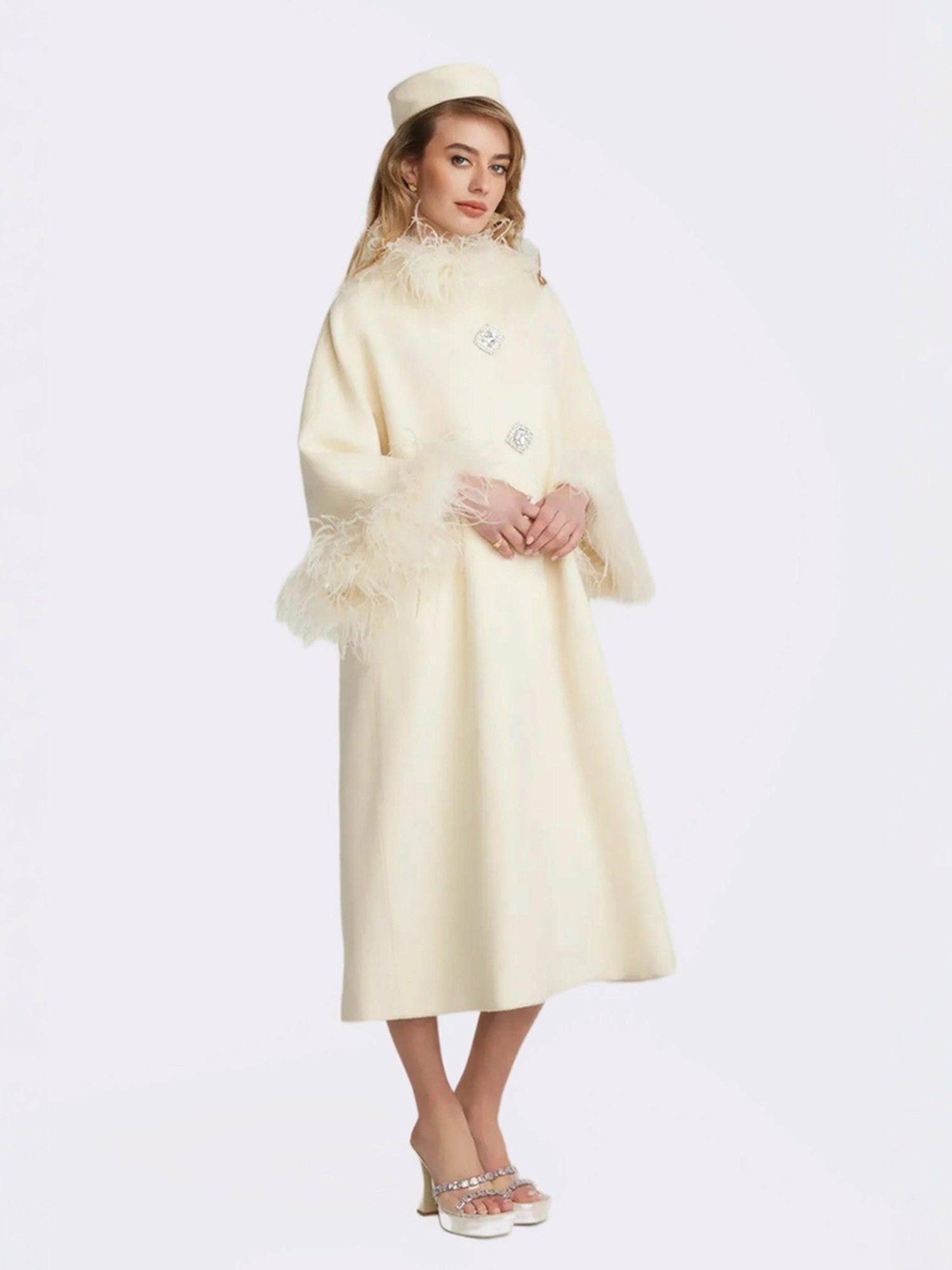 Nina Feather Coat: White Coat for Winter Wedding Guest | Nana Jacqueline