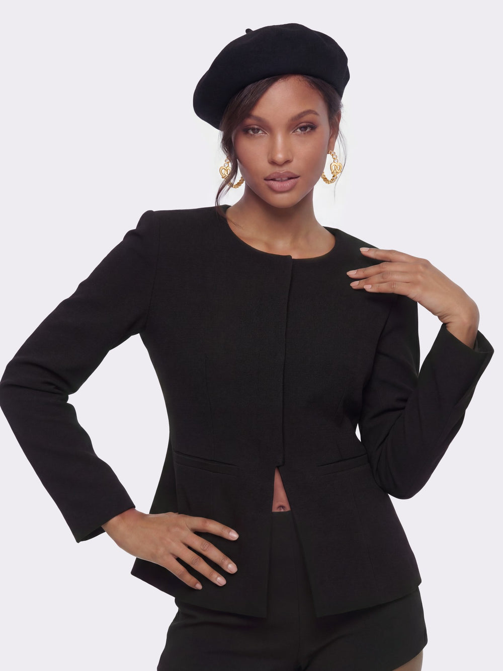 Natalia Tailored Hidden-Placket Black Blazer: Black Blazer for Cocktail Party | Nana Jacqueline