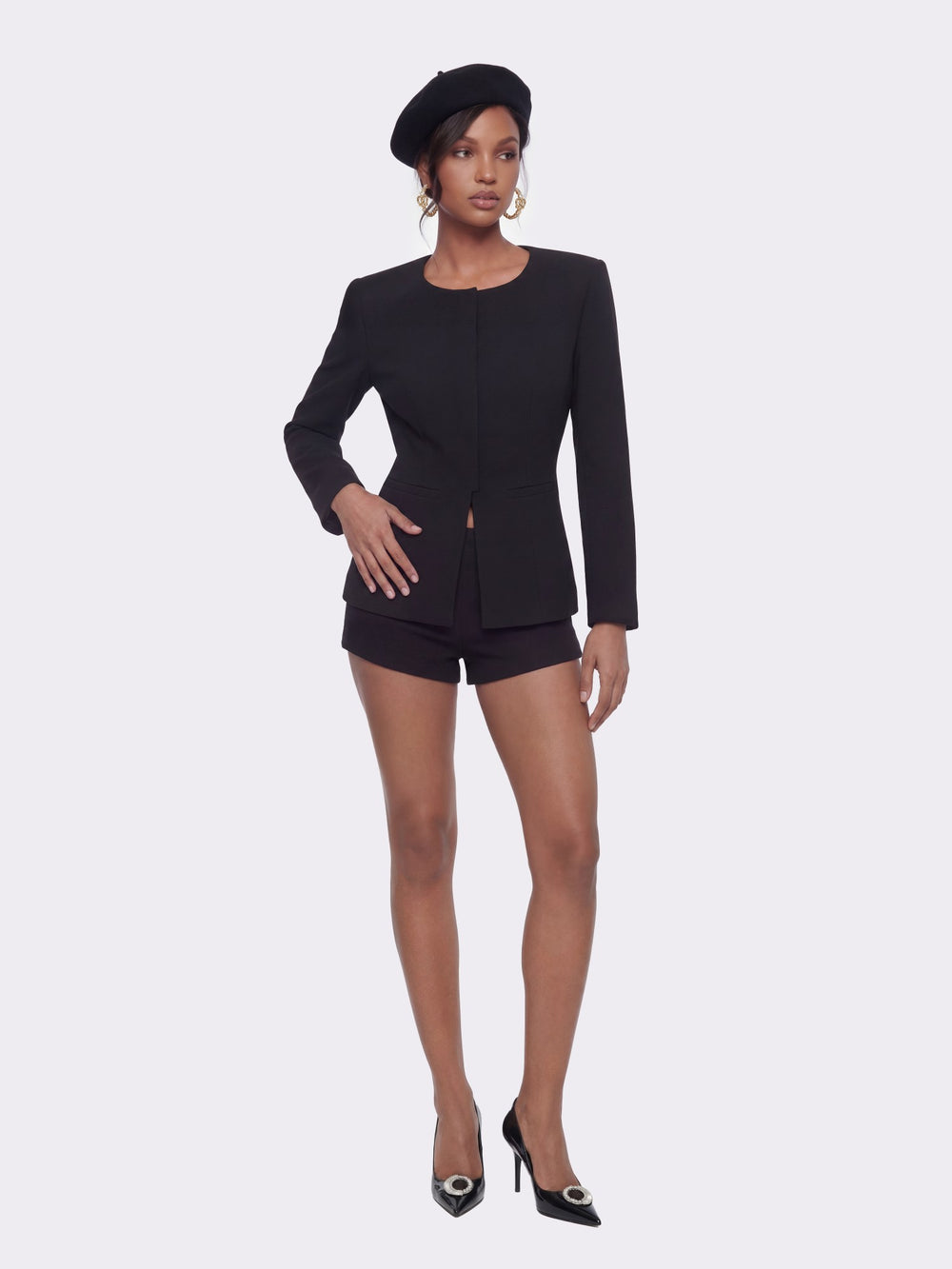 Natalia Tailored Hidden-Placket Black Blazer: Black Blazer for Cocktail Party | Nana Jacqueline