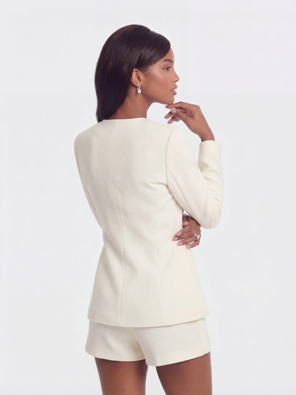 Natalia Tailored Hidden-Placket White Structured Blazer | Nana Jacqueline