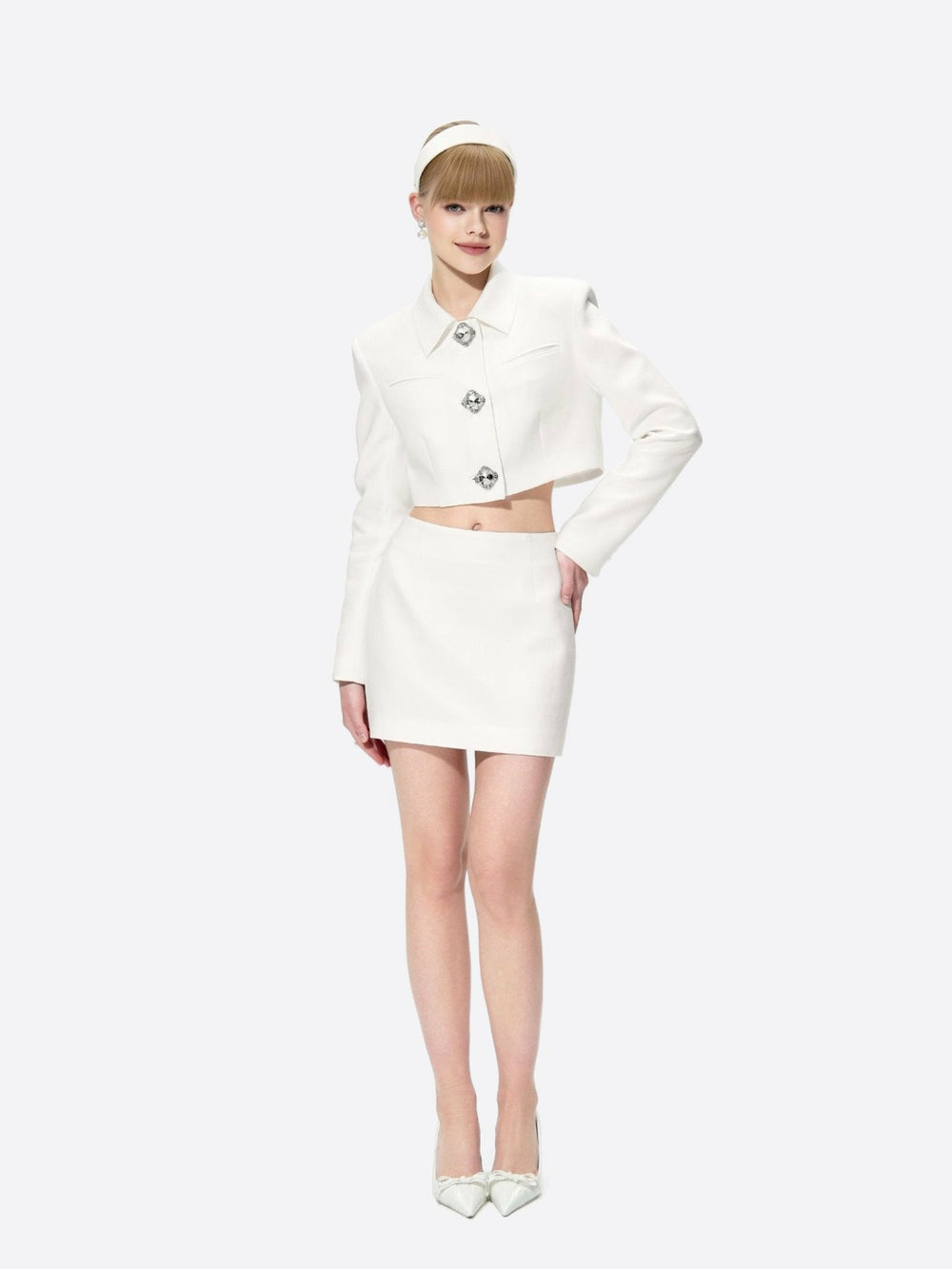 Tatiana Crop Blazer: White Blazer for Bridal Shower | Nana Jacqueline