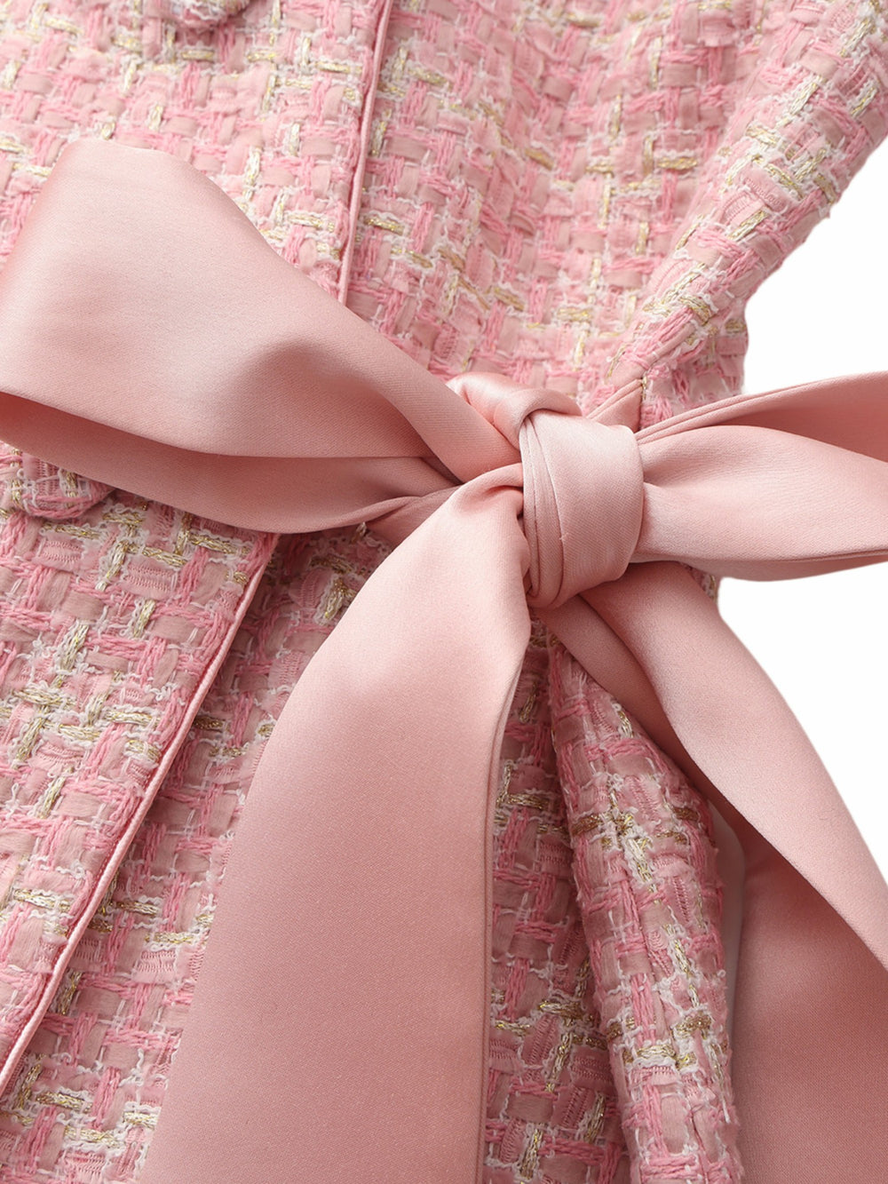 Bianca Tweed Bow Pink Double-Breasted Coat: Pink Coat for Bridal Shower | Nana Jacqueline