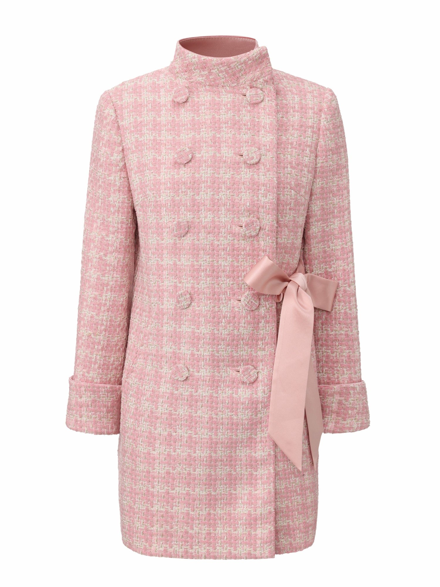 Bianca Tweed Bow Pink Double-Breasted Coat: Pink Coat for Bridal Shower | Nana Jacqueline