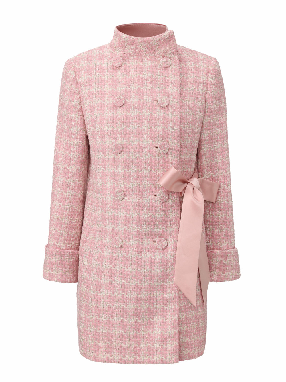 Bianca Tweed Bow Pink Double-Breasted Coat: Pink Coat for Bridal Shower | Nana Jacqueline