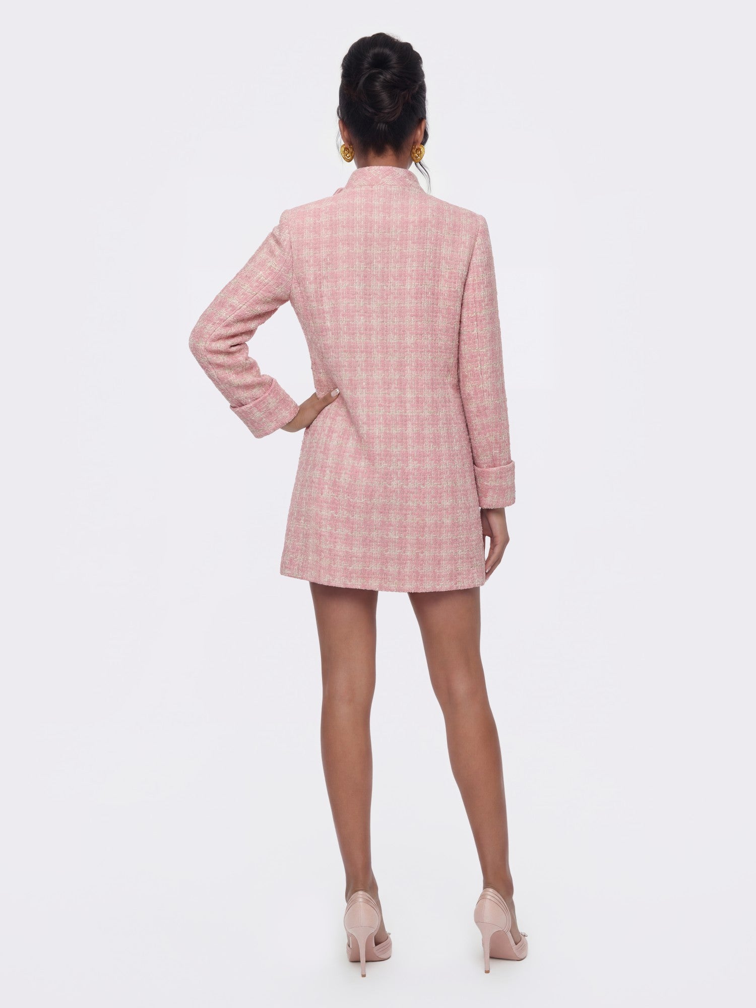 Bianca Tweed Bow Pink Double-Breasted Coat: Pink Coat for Bridal Shower | Nana Jacqueline