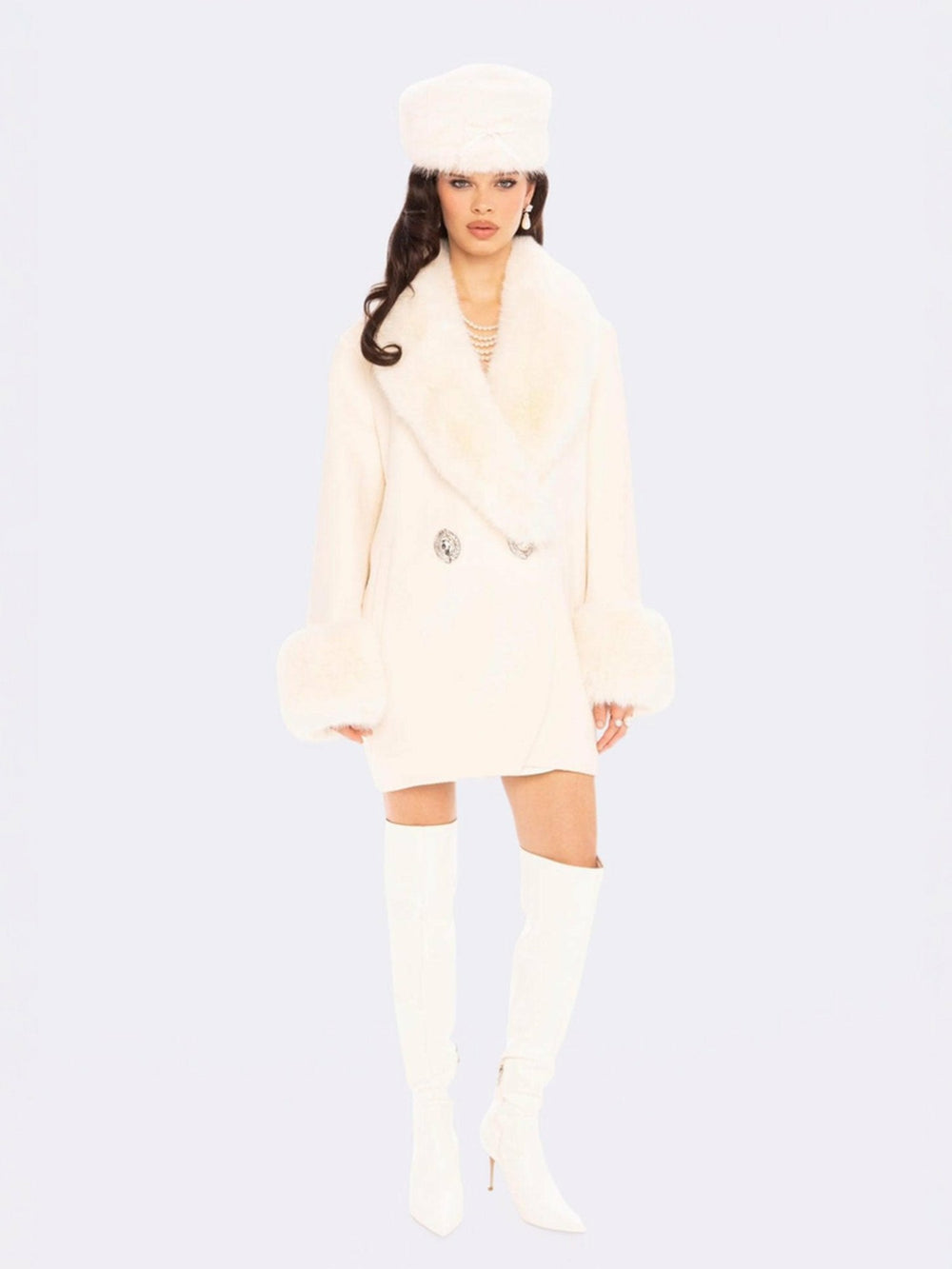 Althea Faux Fur Collar Cocoon Coat: White Coat for Winter Party | Nana Jacqueline