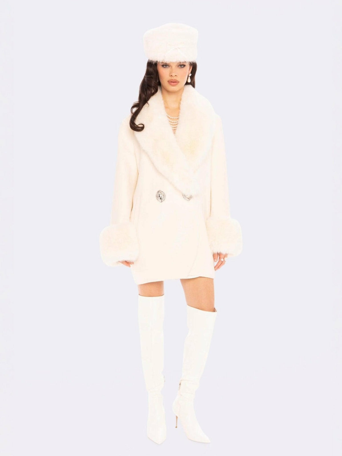 Althea Faux Fur Collar Cocoon Coat: White Coat for Winter Party | Nana Jacqueline