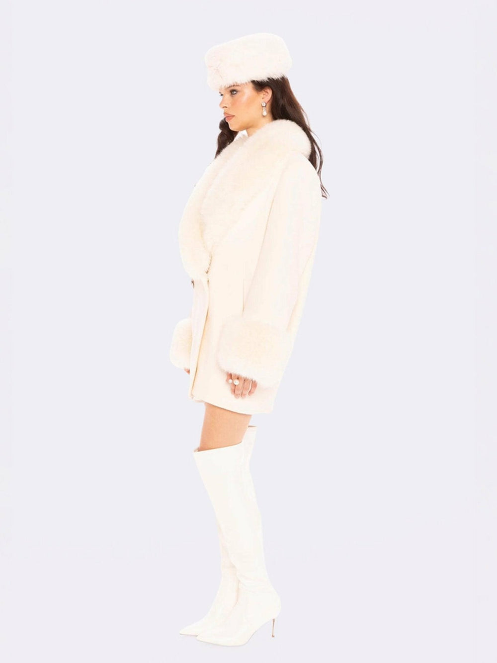 Althea Faux Fur Collar Cocoon Coat: White Coat for Winter Party | Nana Jacqueline