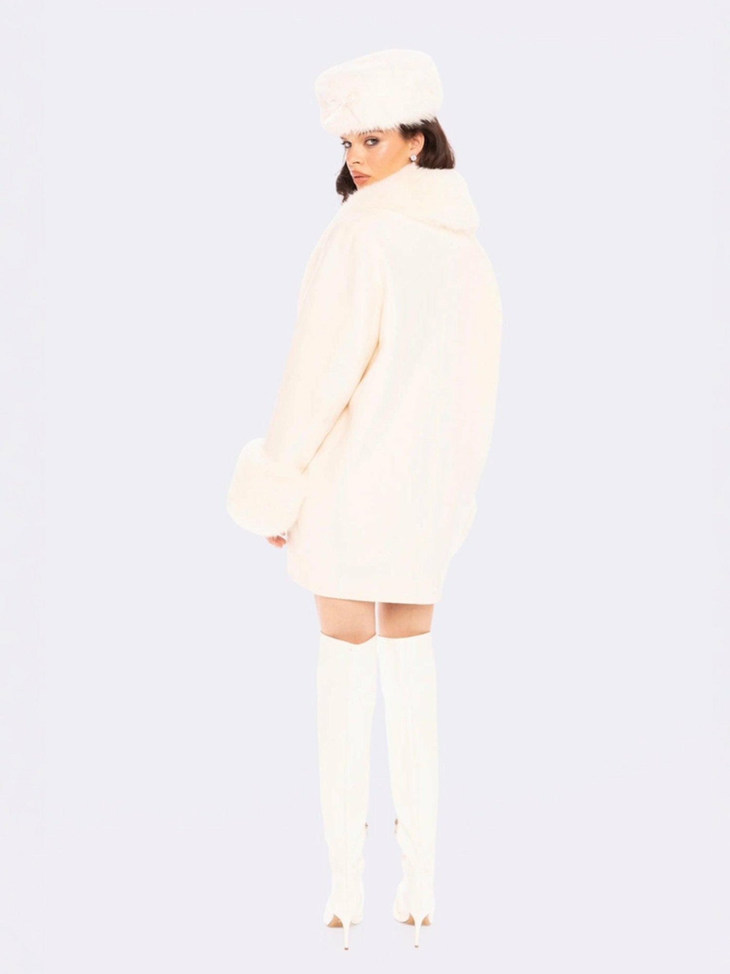 Althea Faux Fur Collar Cocoon Coat: White Coat for Winter Party | Nana Jacqueline