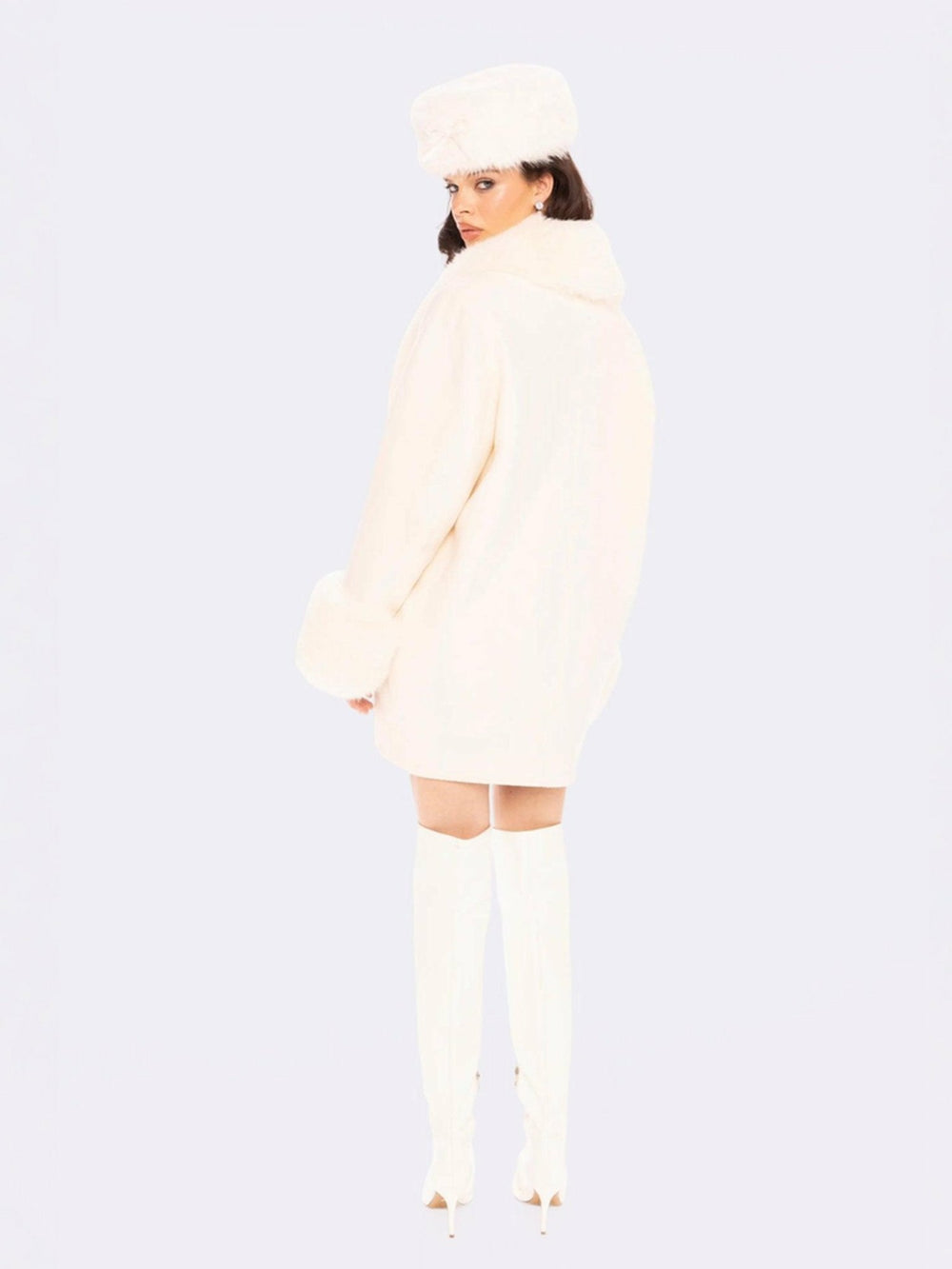 Althea Faux Fur Collar Cocoon Coat: White Coat for Winter Party | Nana Jacqueline