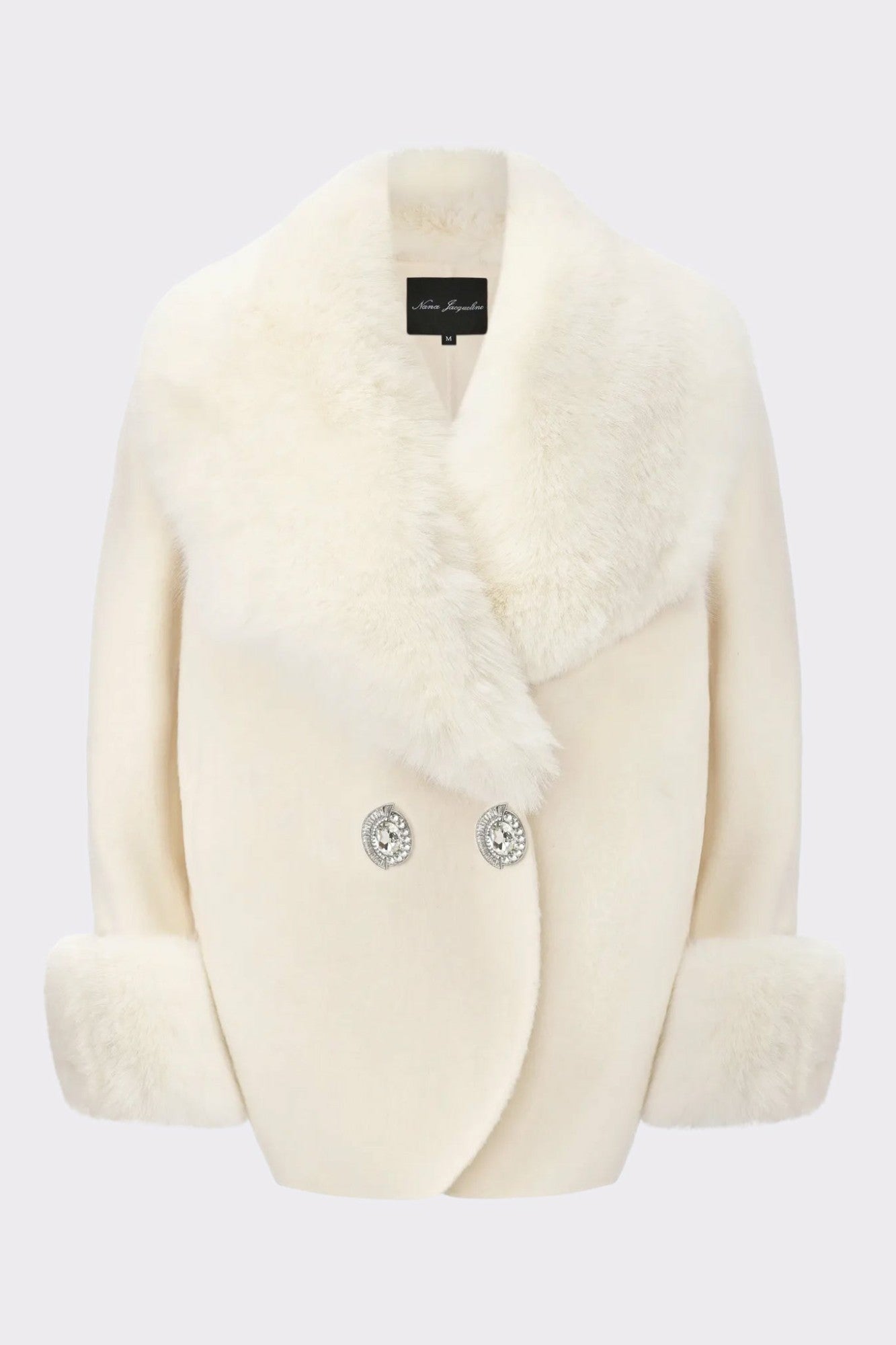 Althea Faux Fur Collar Cocoon Coat: White Coat for Winter Party | Nana Jacqueline