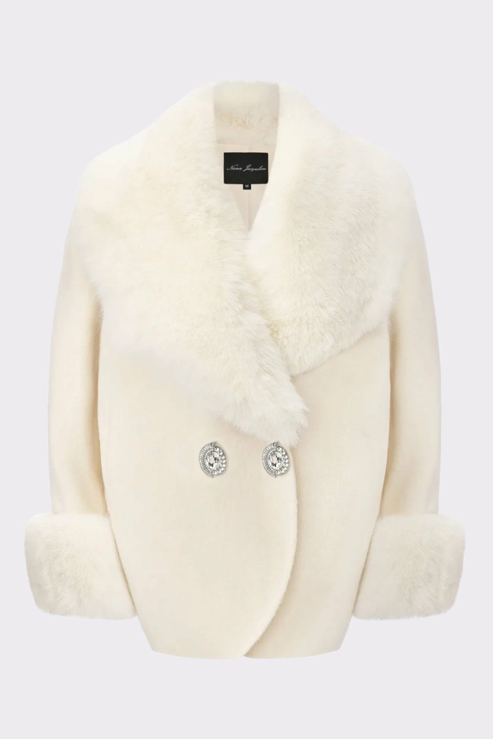Althea Faux Fur Collar Cocoon Coat: White Coat for Winter Party | Nana Jacqueline