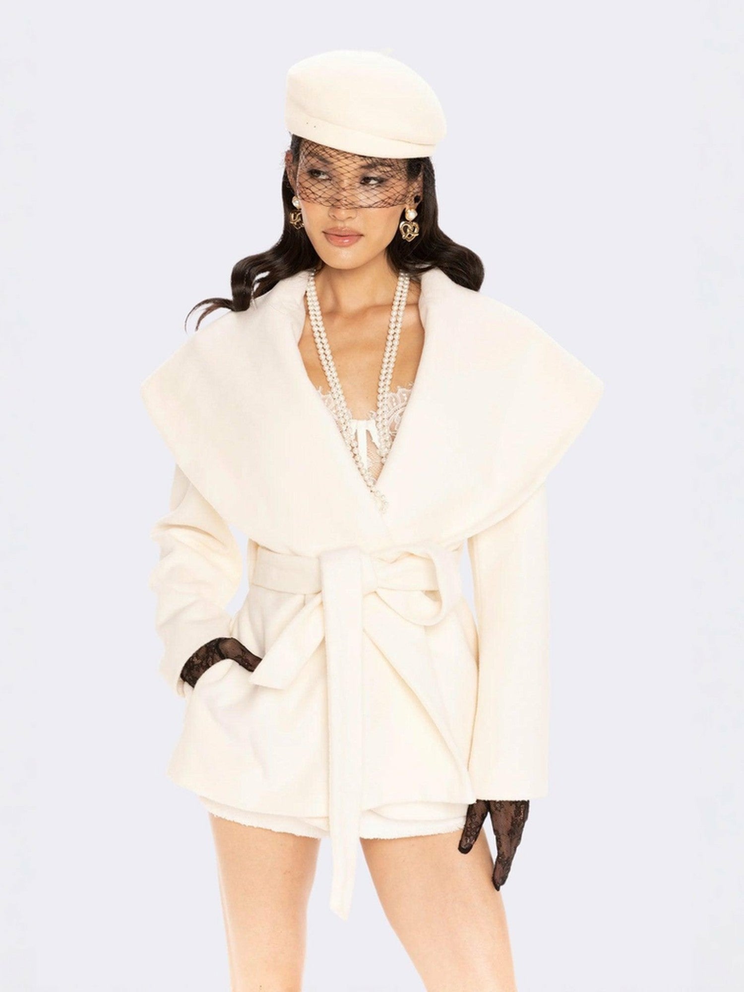 Victoria Bow Coat: White Coat for Bridal Shower | Nana Jacqueline