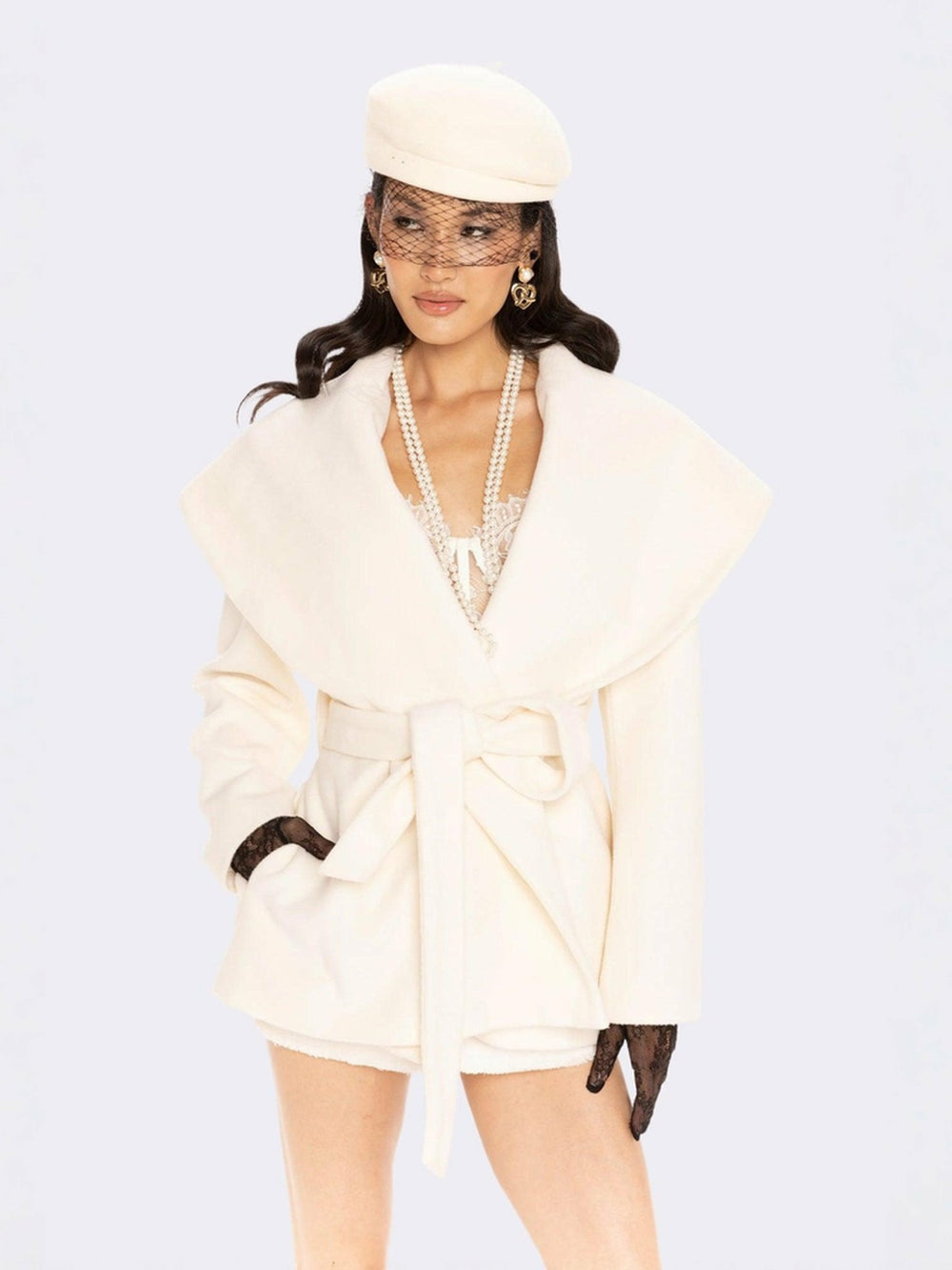 Victoria Bow Coat: White Coat for Bridal Shower | Nana Jacqueline
