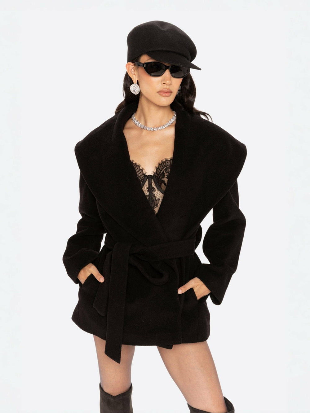 Victoria Bow Coat: Black Wool Coat for Date Night | Nana Jacqueline