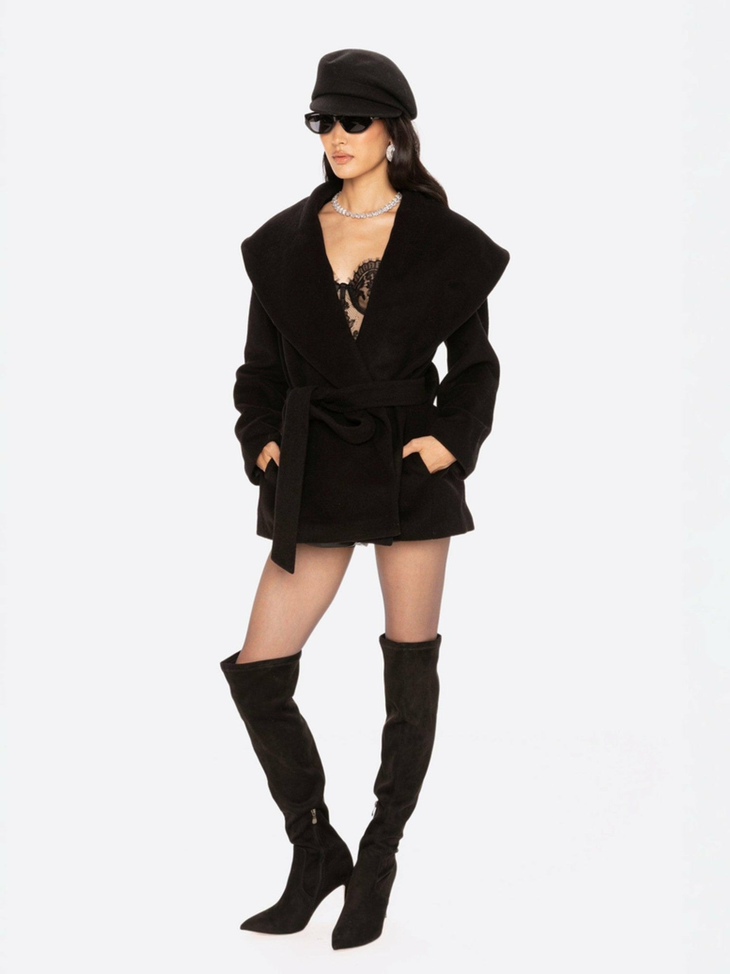 Victoria Bow Coat: Black Wool Coat for Date Night | Nana Jacqueline