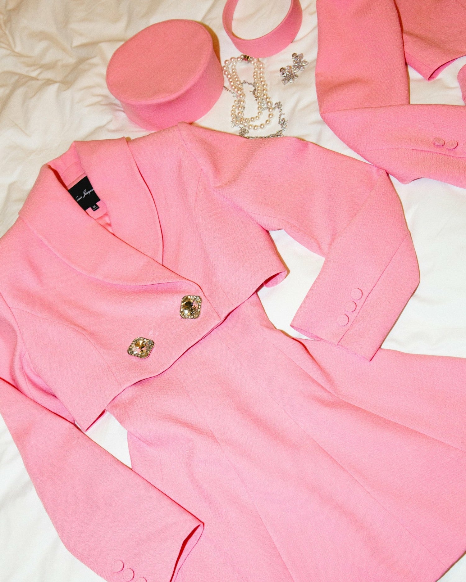 Veronica Crop Blazer: Pink Crop Blazer for Brunch | Nana Jacqueline