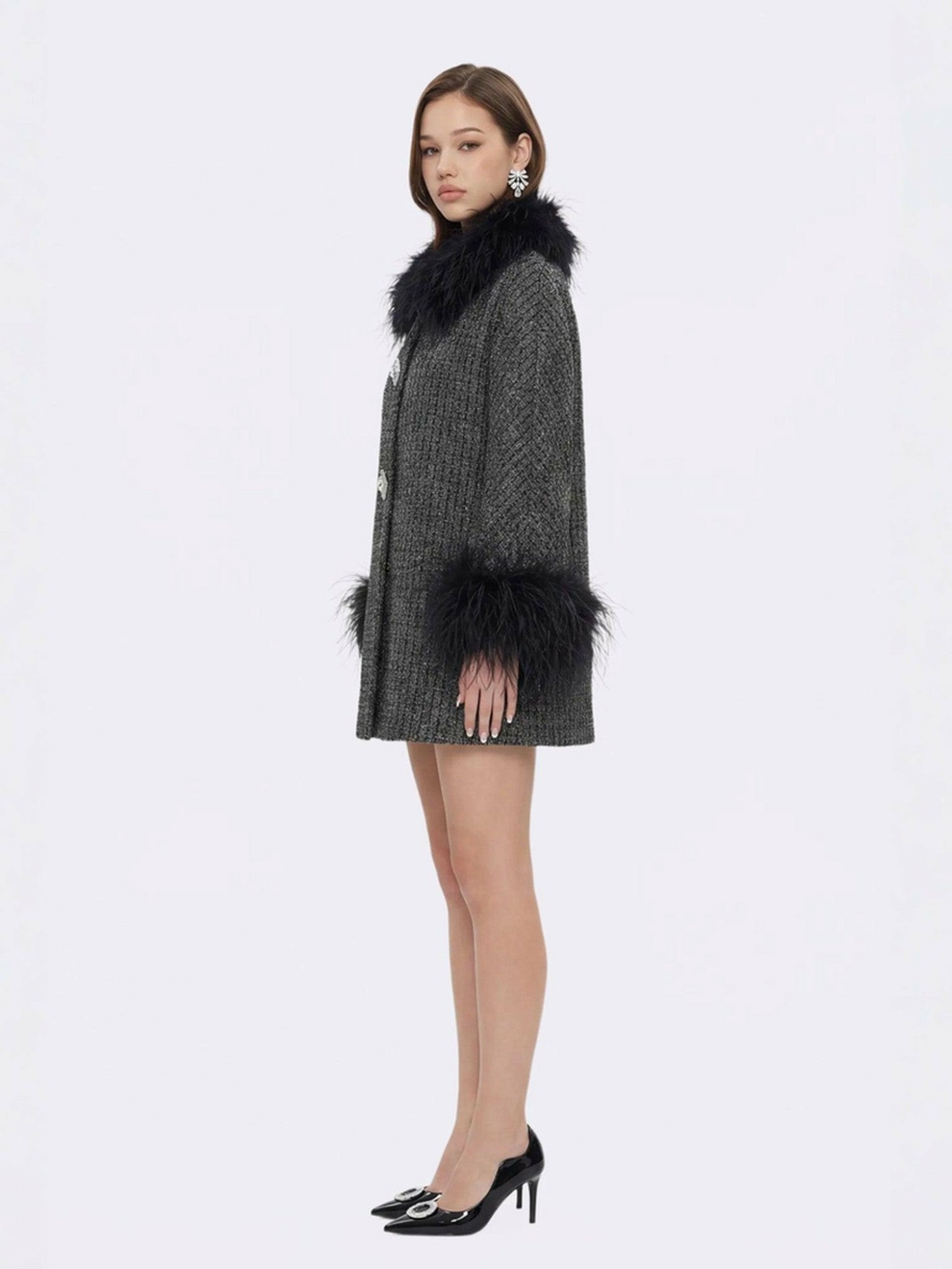 Renée Feather Coat: Black Coat for Cocktail Party | Nana Jacqueline