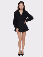 Black Wool-Blend Coat with Bow-Back | Nana Jacqueline