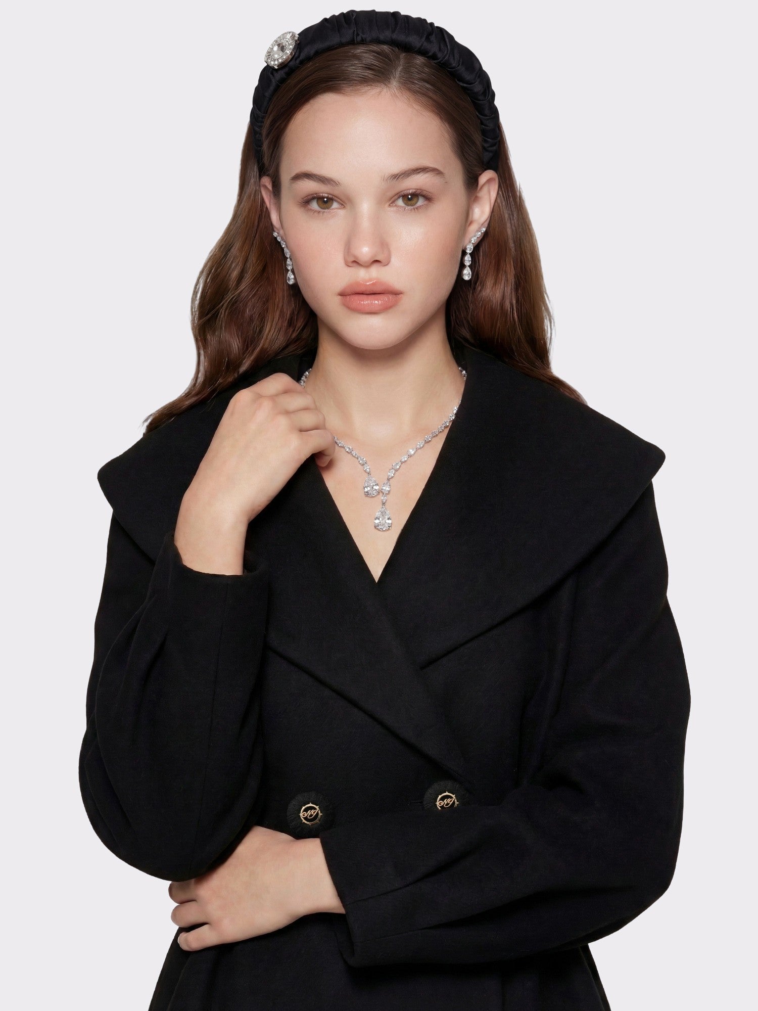 Black Wool-Blend Coat with Bow-Back | Nana Jacqueline