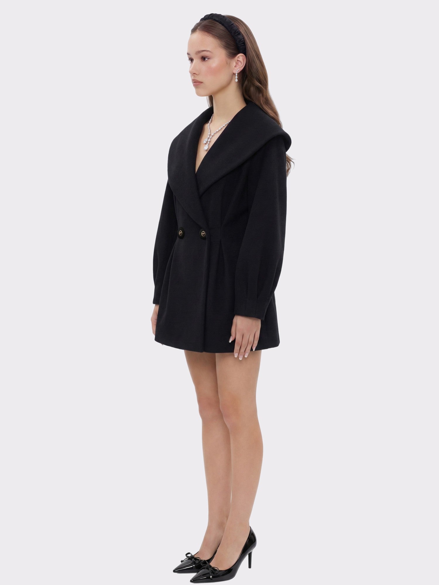Black Wool-Blend Coat with Bow-Back | Nana Jacqueline