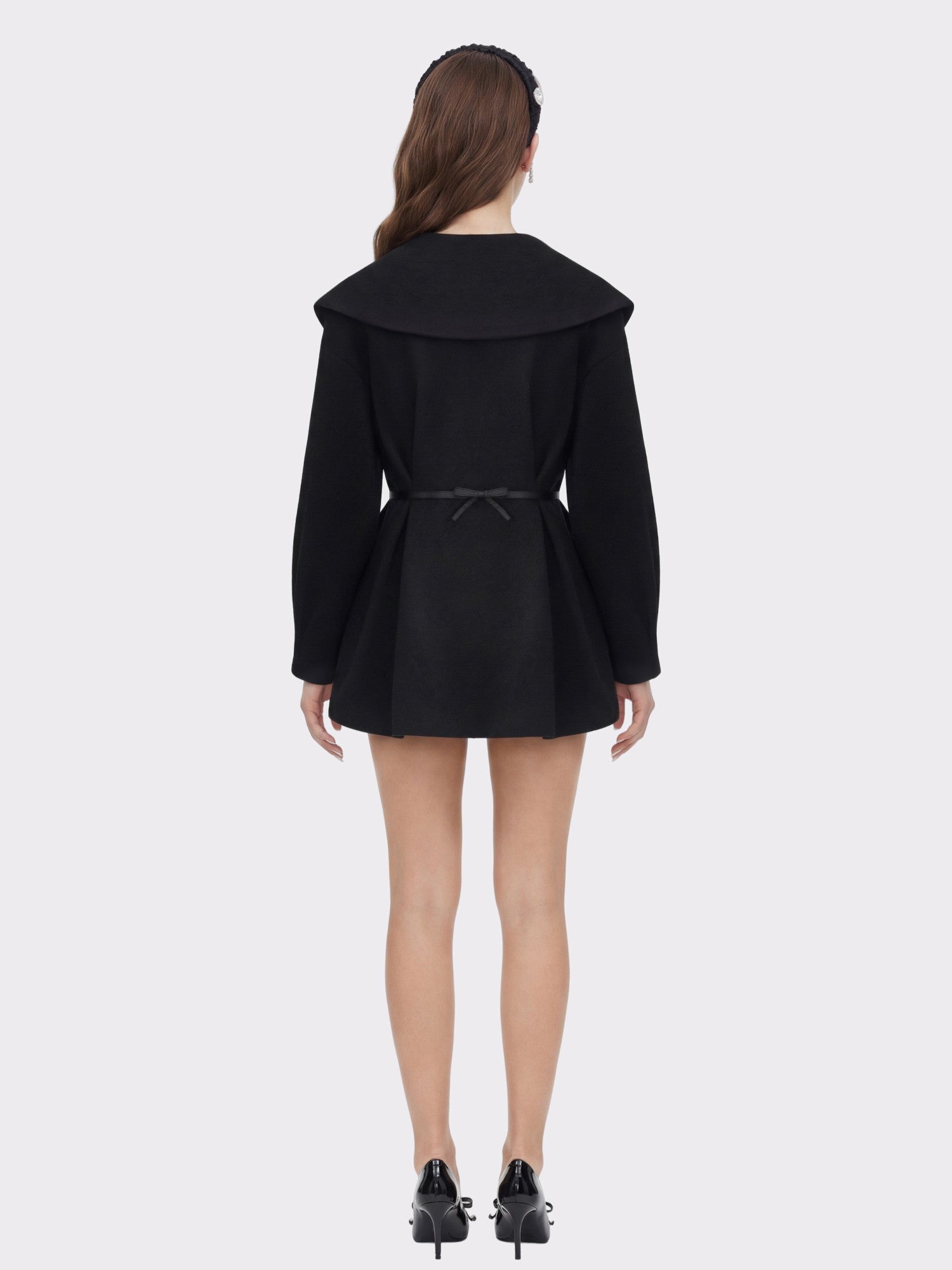Black Wool-Blend Coat with Bow-Back | Nana Jacqueline